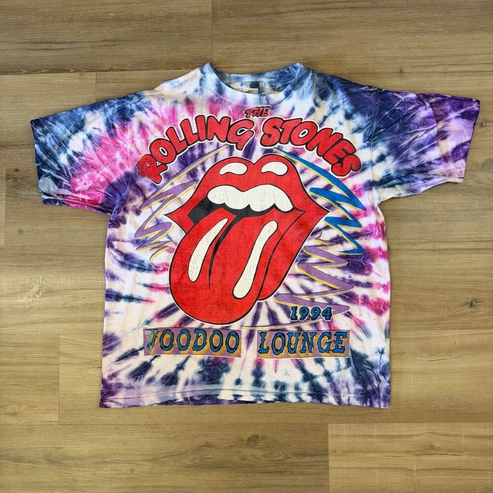 Vintage 90s The Rolling Stones Voodoo Lounge Tie Dye Shirt Sz XL Single Stitch